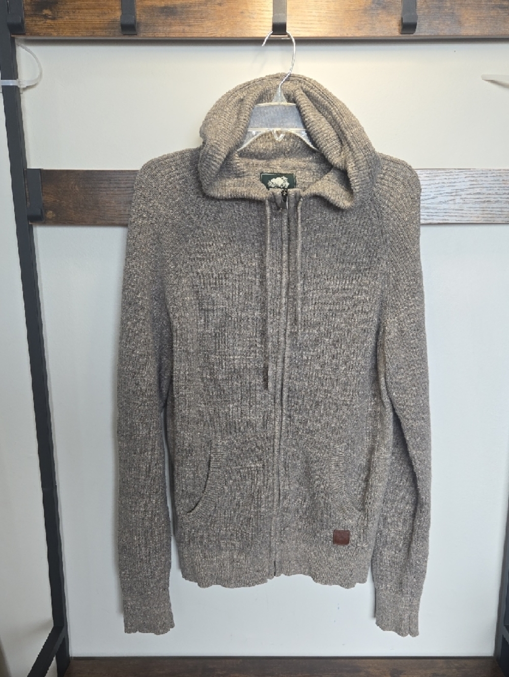 Roots Men's Zip-Up Hooded Sweater in Taupe Brown - Picture 3 of 5